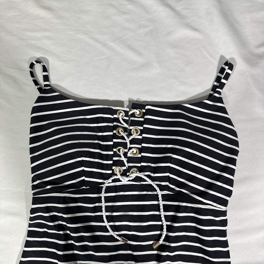NWT Sea Level‎ [ 8 US ] Lace-Up Stripe One-Piece Swimsuit in Black White 7158 - Picture 5 of 13